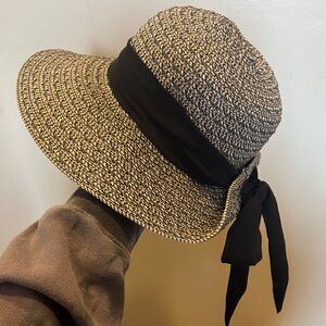 Nine West Black and Tan Woven Hat